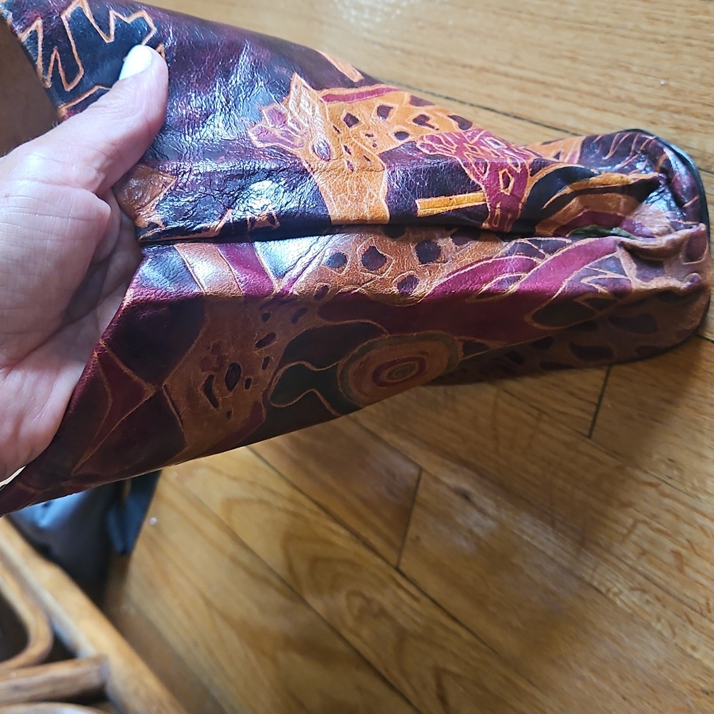 Vtg Unlined Tooled And Dyed Leatherold Vintage Tote India Authentic HANDMADE - Picture 11 of 16
